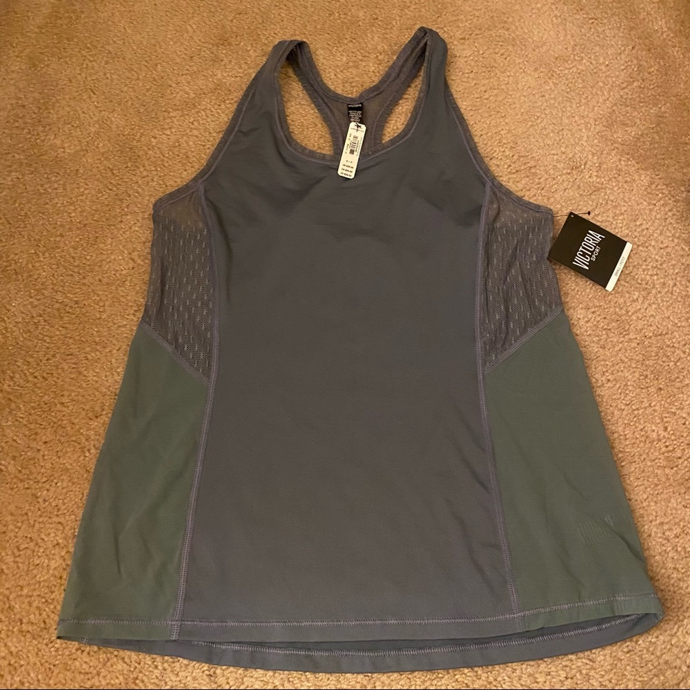 NWT Victoria’s Secret Sport Gray Mesh Lace Tank Size S